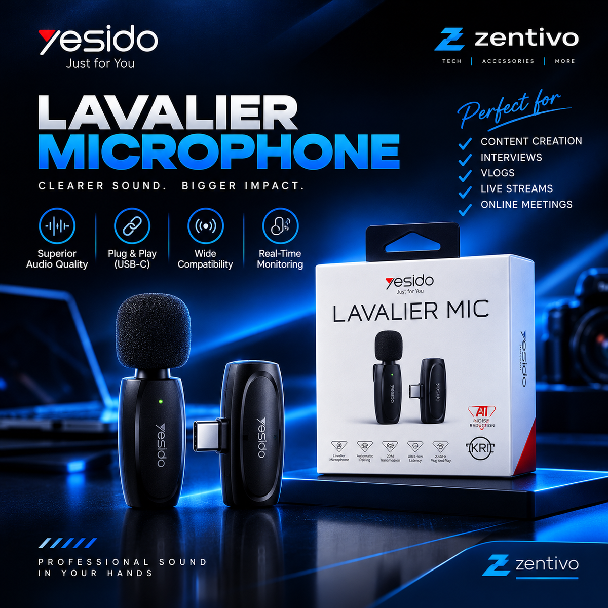 Wireless Microphone USB-C | Ai Noise Cancellation